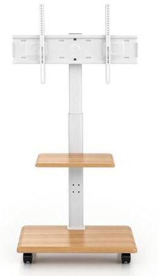 No "Compact Rolling TV Stand for 32"" - 70"" TVs with 2-Tier Wood Shelves, Mobile TV Cart with Locking Wheels, Light Oak"