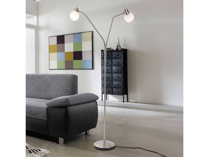 Lampadaire LED Ø 23cm Argenté Fer laqué Verre opale LED E14