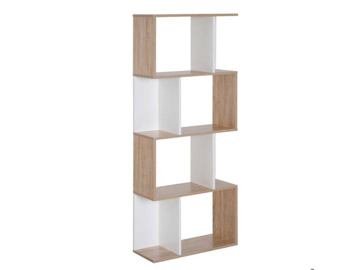 Bibliothèque - HOMCOM - 4 niveaux meuble de rangement forme S étagères salon chambre - bois - 60x24x148cm - naturel blanc