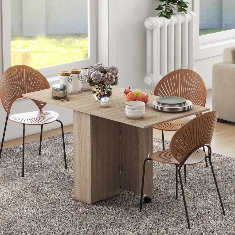 Homcom Table à manger pliante mobile sur roulettes bois naturel Beige 140x74x75cm