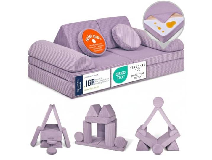 Linodino® Spielsofa Cord, Kindersofa-Bausteine, Kindercouch, Stapelsteine Oeko Tex & spiel gut, formstabil & langlebig, waschbare Bezüge, wasserfeste Unterbezüge, verstärkte Nähte & Tragegriffe