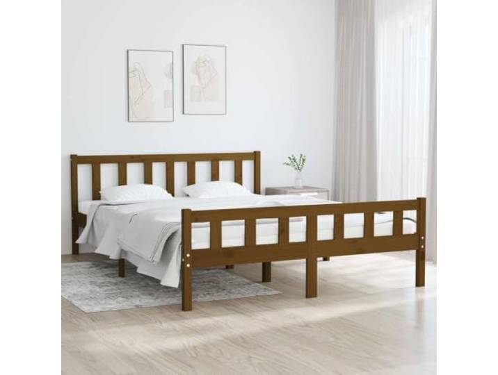 RJPLMFV Bettgestell, 120 x 200 cm, massives Kiefernholz, Honigbraun Ohne Matratze, klassisches Design, robuste Struktur, Lattenrost inklusive