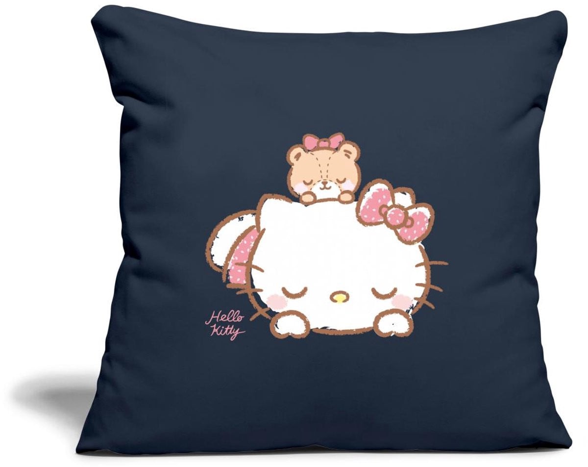 Spreadshirt Sierkussenhoes Hello Kitty met Teddy op haar rug, 45 x 45 cm