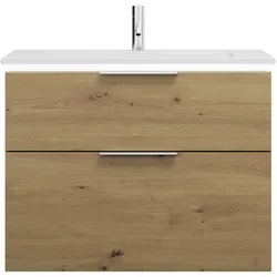 burgbad Eqio Mineralguss-Waschtisch inklusive Waschtischunterschrank mit LED-Beleuchtung, 820x490x638mm, SHCC082F5662C0001G0146, Farbe: Eiche Dekor Urban / Eiche Dekor Urban, Griff Chrom G0146