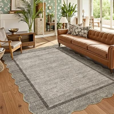 Garvee Modern Distressed Scalloped Edge Area Rug
