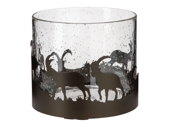 Windlicht Steinböcke, Hergiswil, transparent/schwarz, Glas/Metall/
