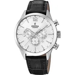 Chronograph FESTINA "Timeless Chronograph", schwarz (schwarz, silberfarben), Armbanduhren, Herren, Chronograph, Armbanduhr, Quarzuhr, Herrenuhr, Stoppfunktion, Lederarmband