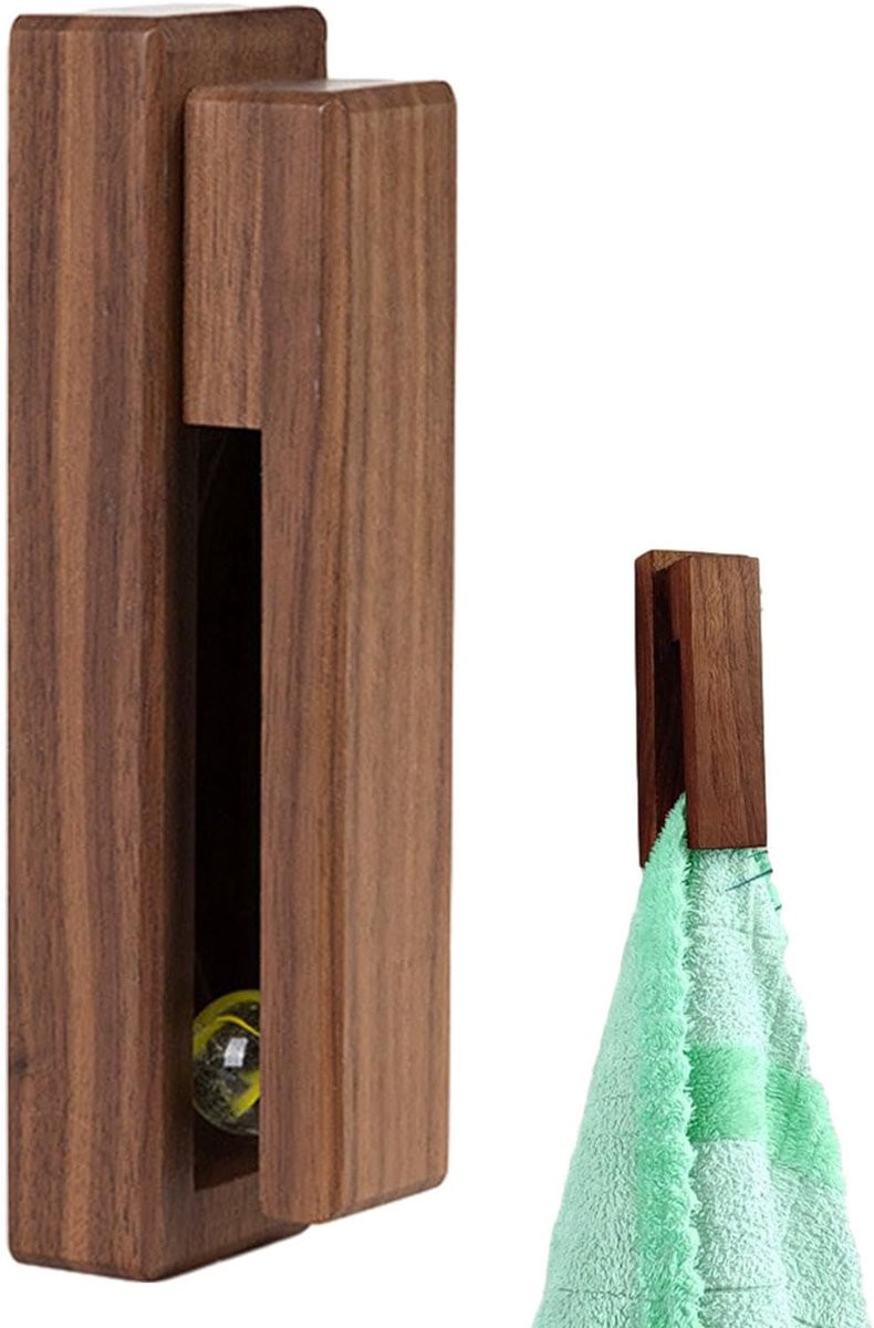 Zelfklevende houten badkamerhaak voor handdoeken - Walnoot - 13 cm