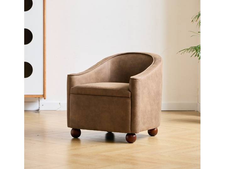Fauteuil de salon en bois massif et suédine marron
