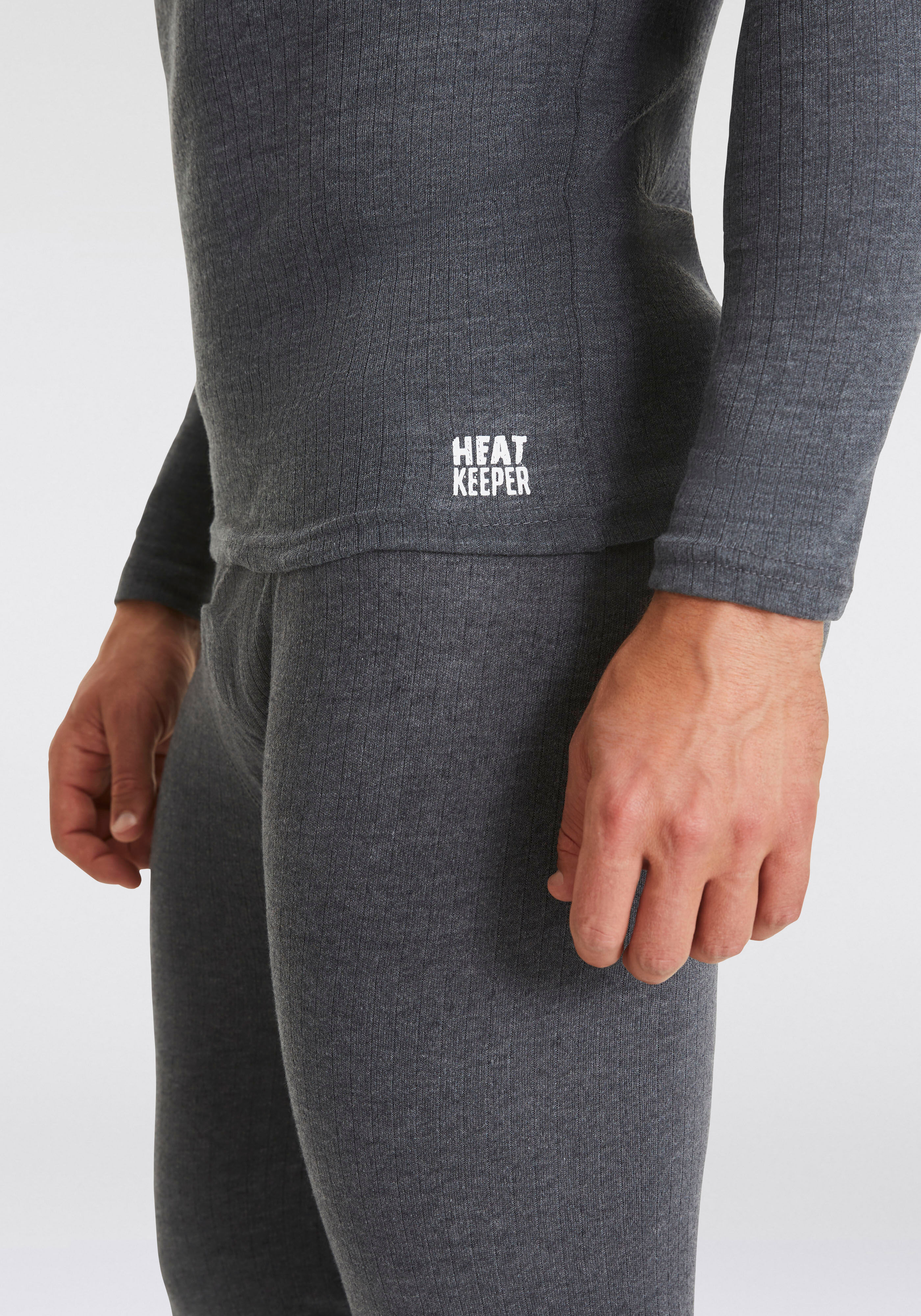 Thermounterhemd HEATKEEPER "Thermo Langarm-Shirt", Herren, Gr. XL, N-Gr, grau (anthrazit, meliert), Obermaterial: 50% Baumwolle, 50% Polyester, meliert, Rundhals, Unterhemden Thermounterhemd, perfekt für Wintersportaktivitäten, atmungsaktiv und wärmeisoli