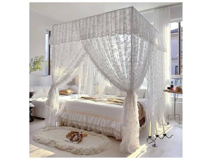 4 Ecken Post Princess Baldachin Bett Vorhänge Moskitonetz Bett Vorhänge Spielzelte Raumdekoration for Indoor Outdoor(White,180x200cm)