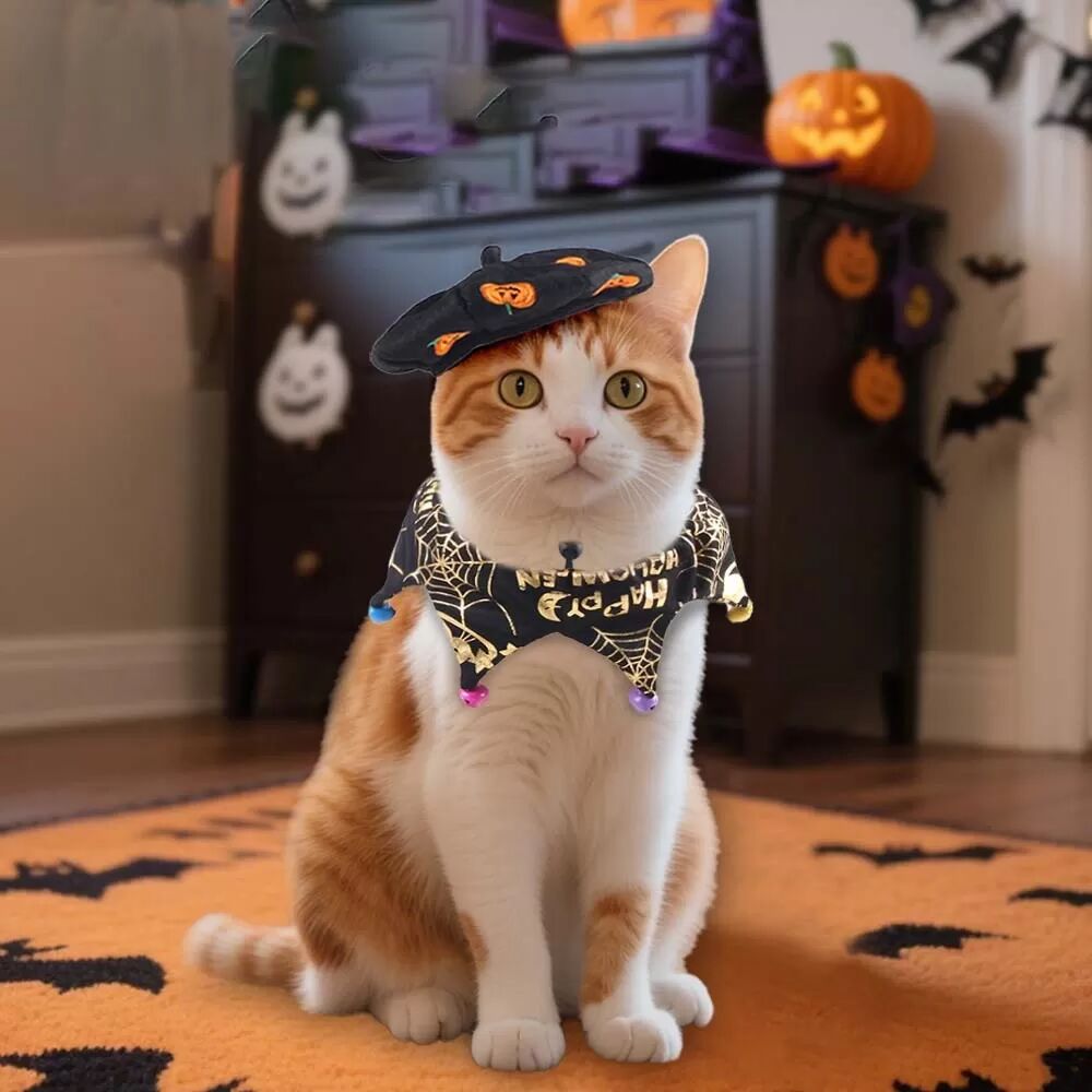 INF Haustier Halloween Schal Set - Kürbis Hexenhut für Katzen und Hunde