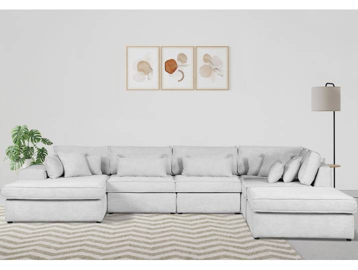 Wohnlandschaft GOODPRODUCT Enid U-Form , beige (creme), B:460cm H:75cm, 100% Polyester, Sofas, Wohnlandschaft, 6 Teile, bestehend aus Modulen, in vielen Bezügen, auch in Breitcord