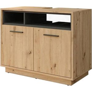 Vicco Waschbeckenunterschrank Beatrice, stehend, anthrazit / eiche, 2 Türen & 2 offene Fächer, 80 x 64 x 40 cm