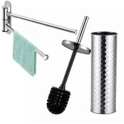Relaxdays Badezimmer Set Handtuchhalter WC-Bürste Silber