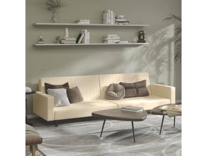 HSF® Canapé-lit à 2 places - Double - Sofa relax Pour dormir crème velours qsos51333