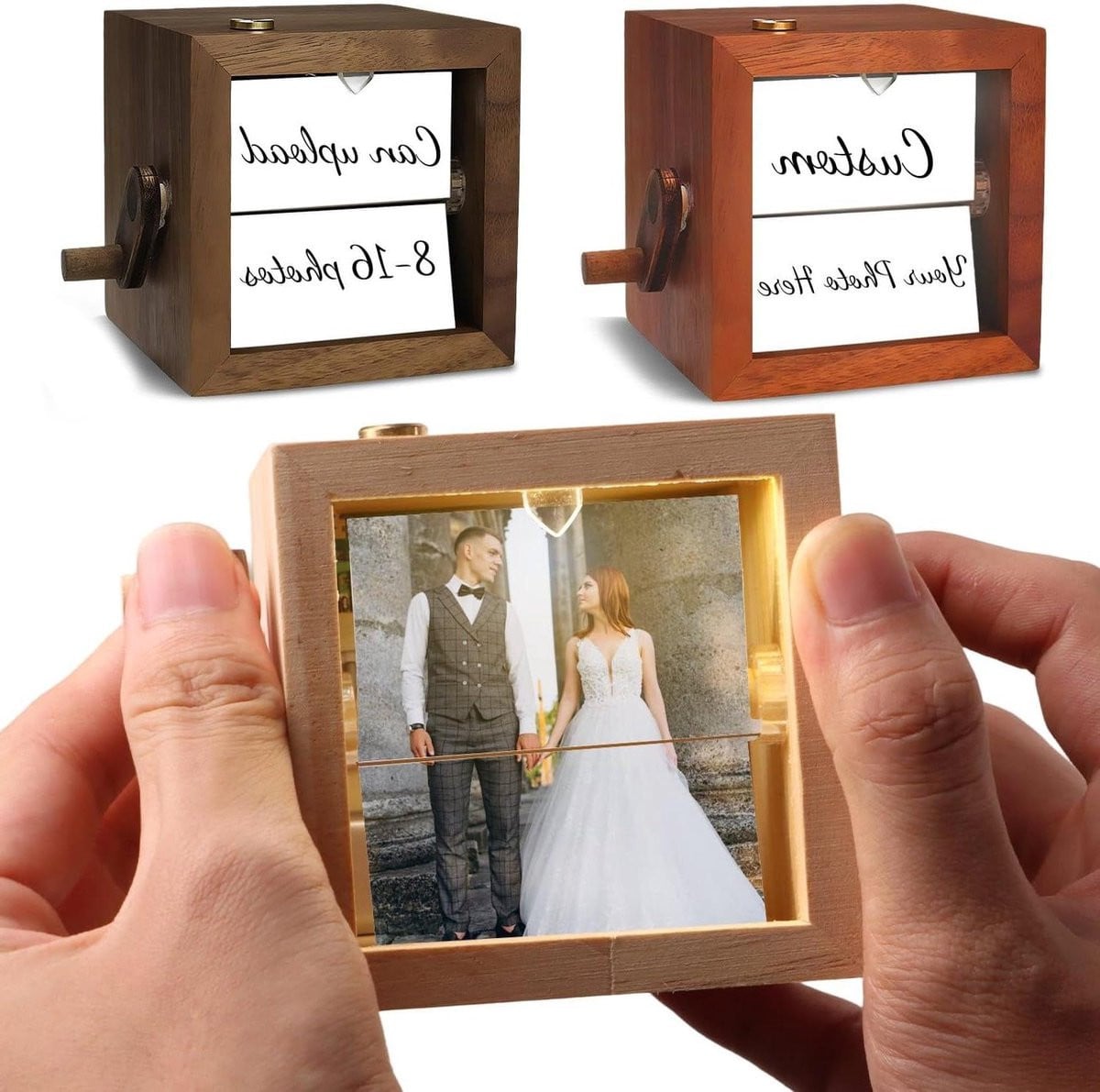 Luxe Flipbook Album met LED-licht en Walnoot Hout Ontwerp voor jouw Foto Herinneringen
