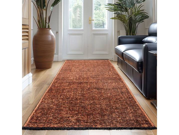 Carpetsale24 Tapis Runner en Coton Chenille Terre cuite 80x250 cm Lavable Antidérapant et Doux Cuisine Chambre & Couloir
