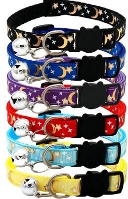 Uplift Picks Adjustable Star And Moon Pet Collar Cute Sparkle Dog And Cat Accessory blue