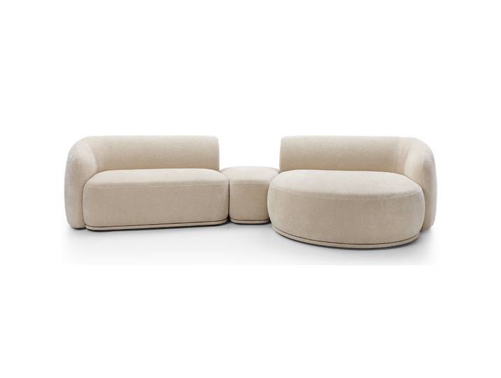 Modulare Eckcouch Bommo L-förmig mit Pouf, rechtsseitig, beige