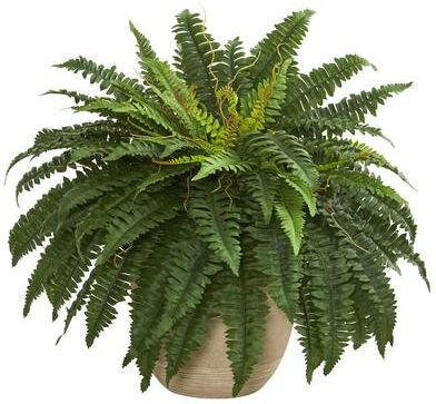 Nearly Natural "22"" Boston Fern Artificial Plant in Sandstone Planter - h: 22 in. w: 30 in. d: 30 in"
