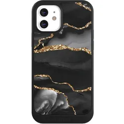 Nivocase Hülle für Apple iPhone 12 Handyhülle NIVOcore Case Schwarz Glitzer Look Marmor Muster (Apple iPhone 12), Smartphone Hülle, Schwarz