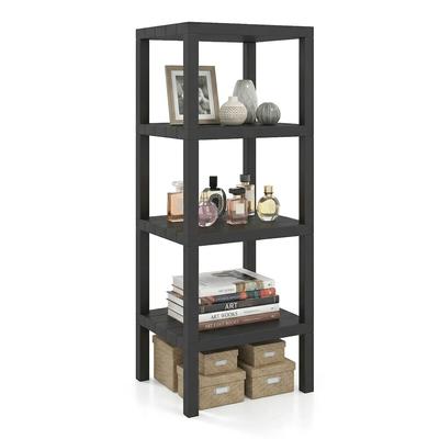 COSTWAY 4-stufiges Badregal, freistehendes Kunststoffregal, schmaler Küchenorganizer, 38x32,5x99 cm, Schwarz