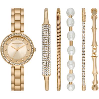 Quarzuhr SKECHERS "BRACELET GLITZ SET", gelb (goldfarben), Armbanduhren, Damen, Quarzuhr, Armbanduhr, Damenuhr, analog, Glassteine, Geschenkidee