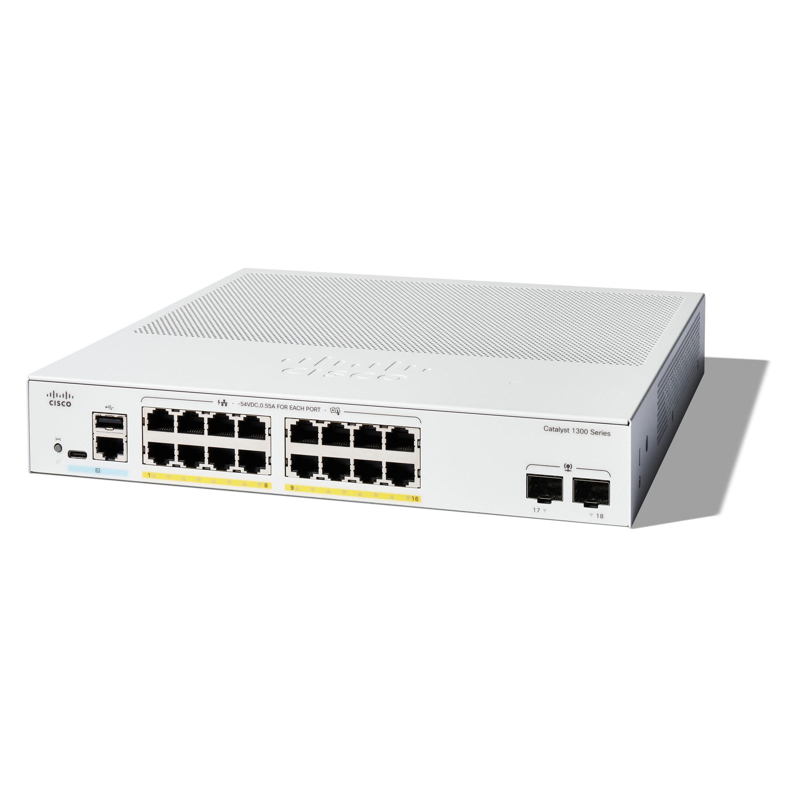 Cisco Catalyst switch C1300-16P-2G (16xGbE,2xSFP,16xPoE+,120W,fanless) - REFRESH (16 Ports) (C1300-16P-2G-RF)