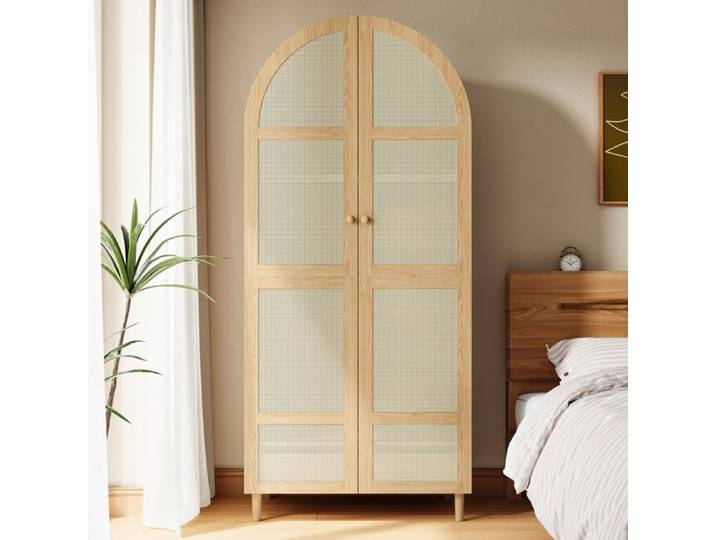 Buffet moderne - 2 portes 1 tiroir - Bois naturel - Design incurvé - Espace de rangement spacieux