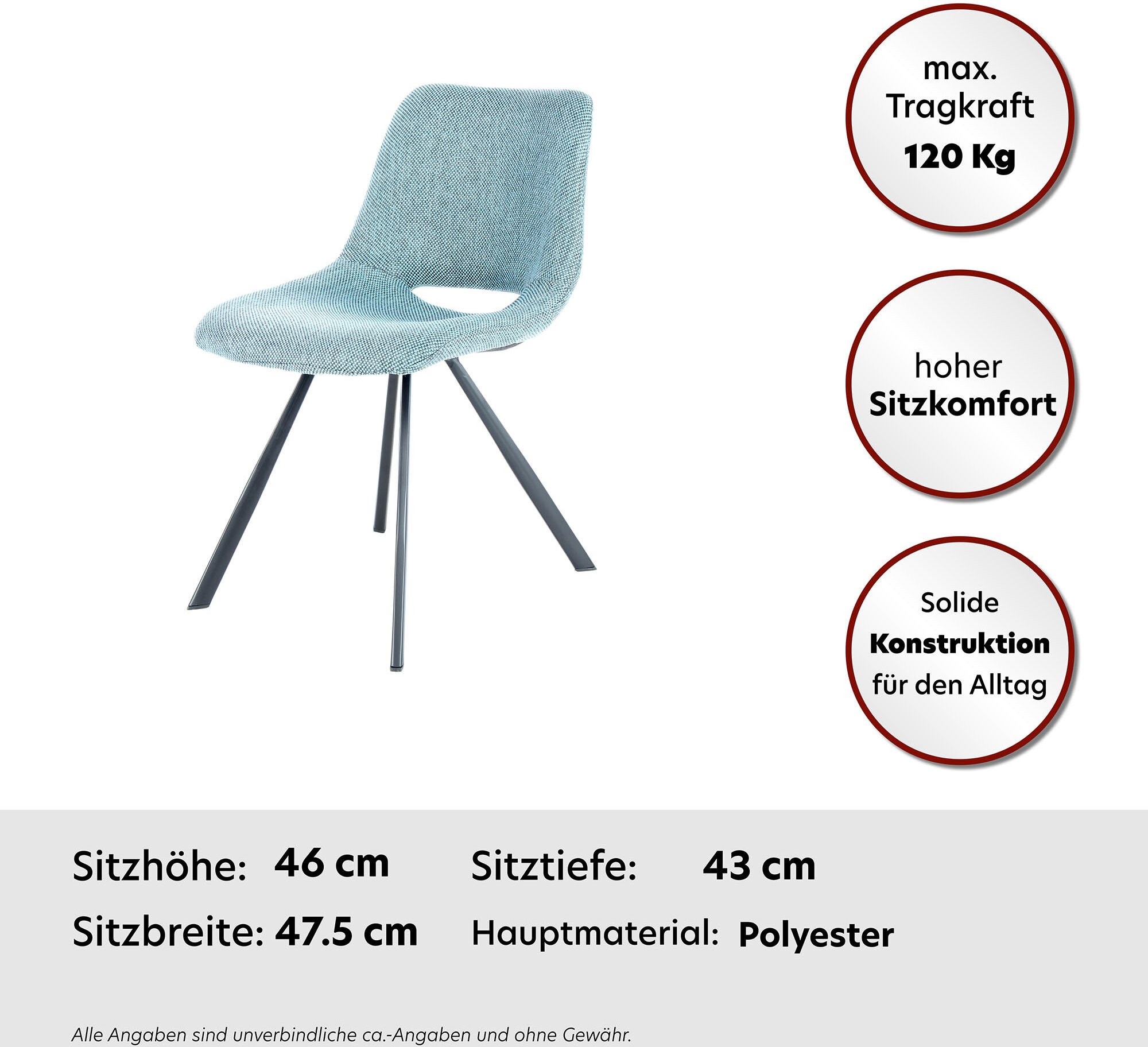 Stuhl KAYOOM "Josephine 325 2er-Set, zeitloses Design, mit geometrischer Aussparung", blau, B:47,5cm H:77cm T:57cm, Sitzbezug: Polyester Leinen / Gestell: Metall, pulverbeschichtet, Stühle, Stuhl, pflegeleicht, schlicht, weiche Polsterung für angenehmes S