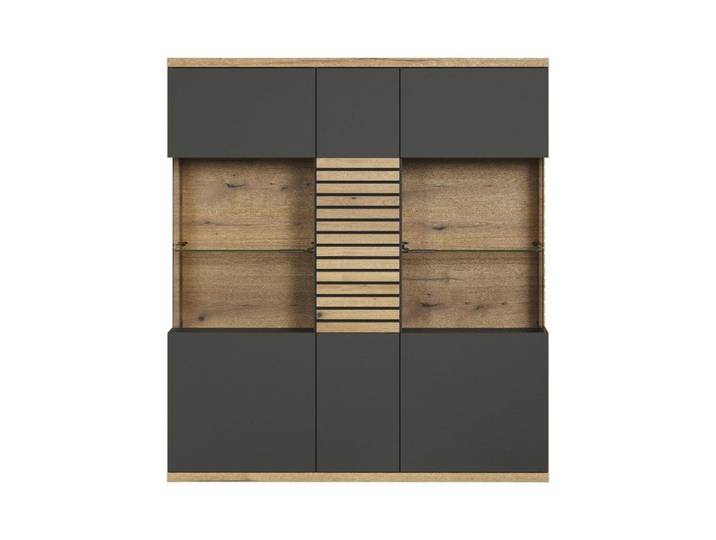 CALICOSY - Buffet haut vitré 3 portes L131 cm - NORRIS - Gris anthracite