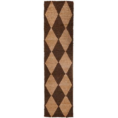 Teppich FLAIR RUGS "Effie Diamond", braun, B:80cm H:5mm L:230cm, Baumwolle, Jute, Teppiche, Teppich, handgeknüpft