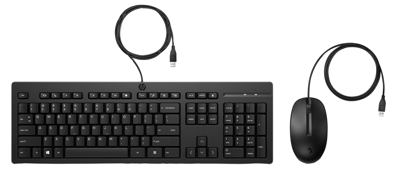 HP Kabelmuis en toetsenbord 225 set, Volledige grootte, Bekabeld, USB, Mechanische toetsen, Zwart