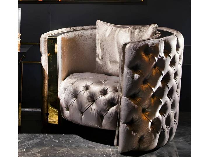 Xlmoebel Chesterfield-Sofa XLMOEBEL Chesterfield Sessel Beige mit Art-déco-Rückenlehne, Sessel 1 Teile, Made in Europa