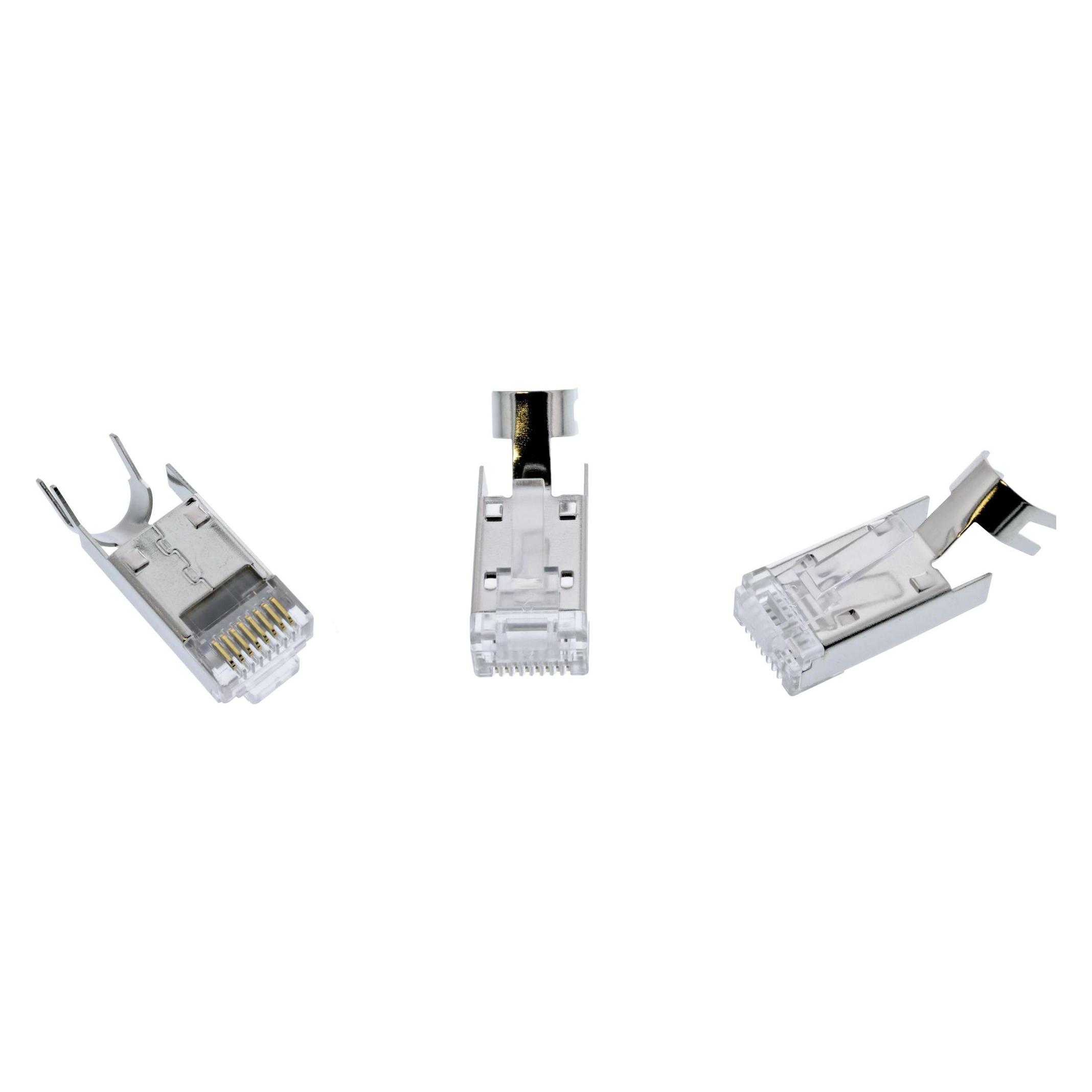 InLine 100er Pack Crimpstecker Cat.6A RJ45 geschirmt, mit Knickschutz und Einfädelhilfe, schwarz (Netzwerkkabel Stecker) (76016S)