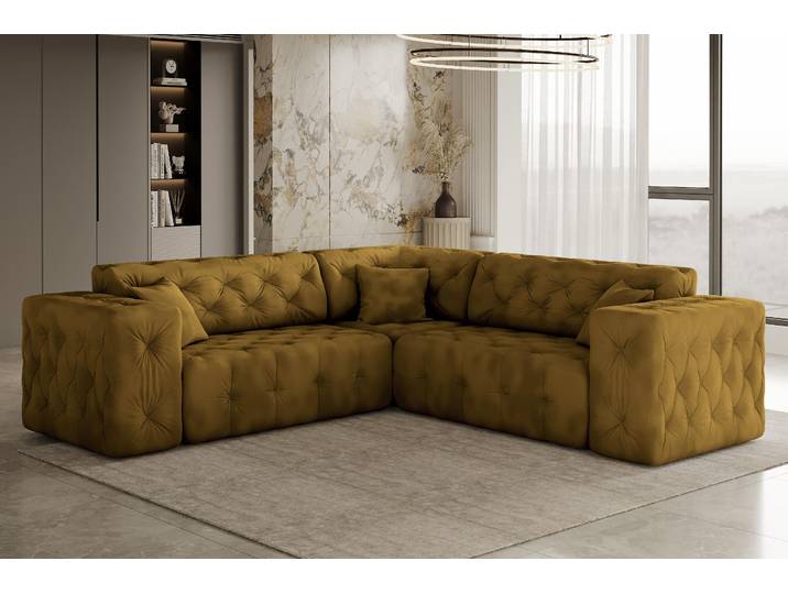 Kaiser Möbel LUX Corner, stark gesteppt in einem einzigartig weichen Stoff Whisper Golden