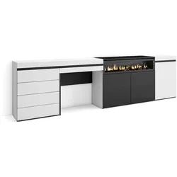 SKRAUT HOME Sideboard, Schrank, Buffet, Stauraum, 277x35x75cm, Schlafzimmer, Elektrischer Kamin, Schubladen, Frisiertisch, Moderner Stil, Weiß _ 442_16