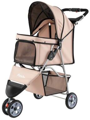 Costway 3 Wheel Pet Stroller for Small Dogs Cats up to 33 LBS-Beige