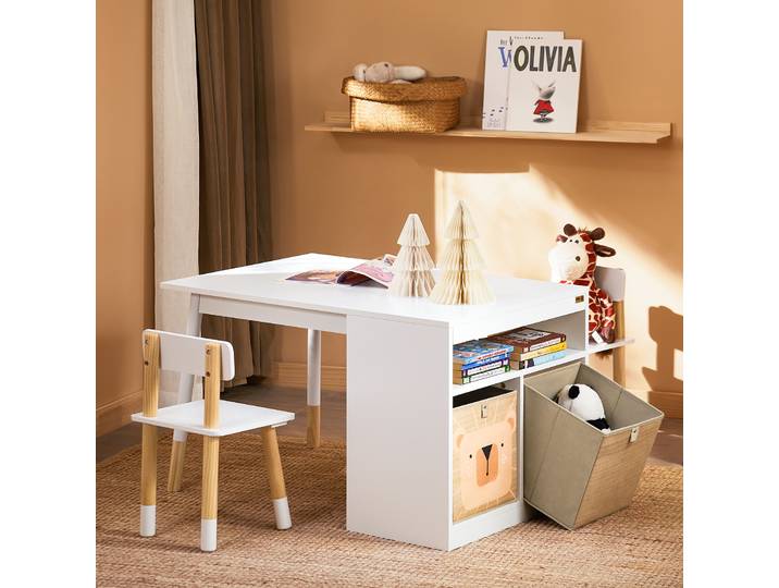 SoBuy KMB113-W table pour enfants avec 2 chaises groupe de sièges pour enfants avec table de jeu de rangement table d'activité multifonctionnelle pour enfants