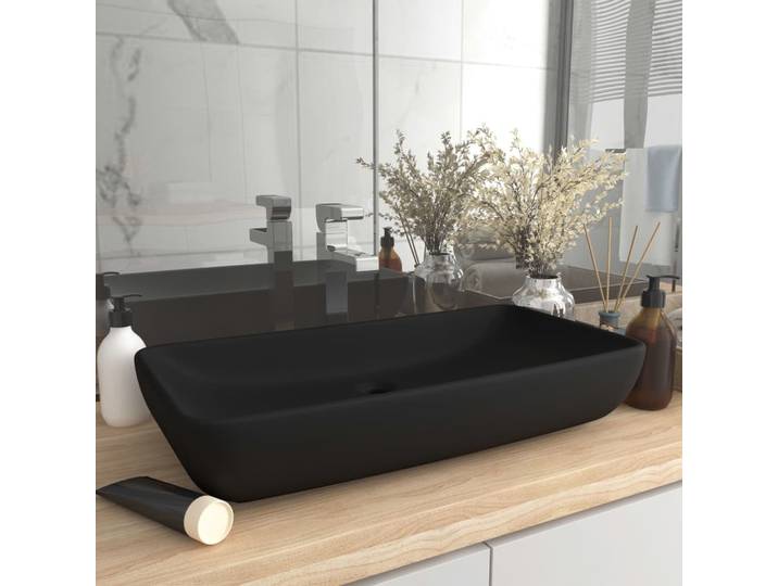 vidaXL Lavabo de luxe Rectangulaire Mat Noir 71x38 cm Céramique