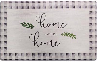 SoHome Cozy Living Home Sweet Home Buffalo Check Border Anti-Fatigue Kitchen Mat, Grey/Black