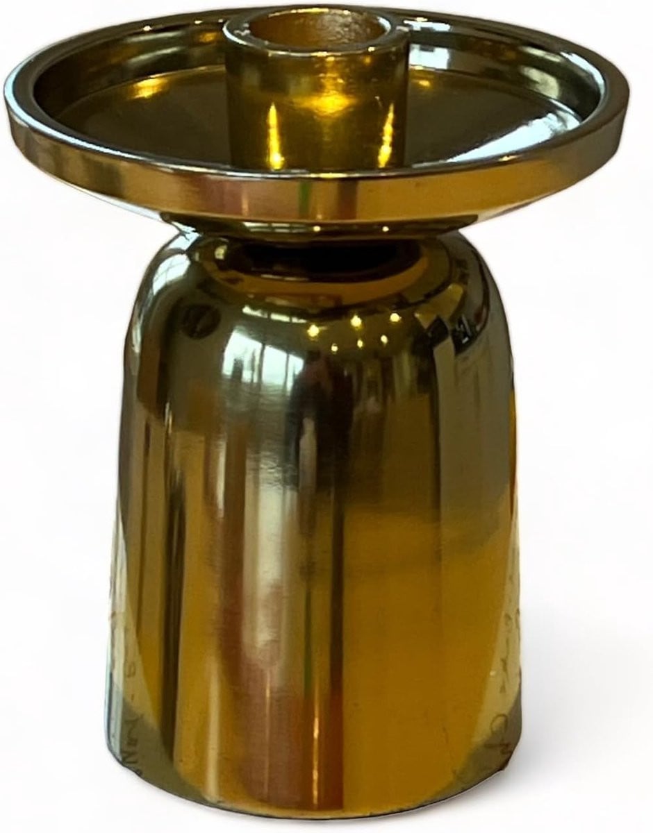 Elegante gouden kaarsenstandaard van metaal voor dinerkaarsen - 13 x 10 x 13 cm - Goud