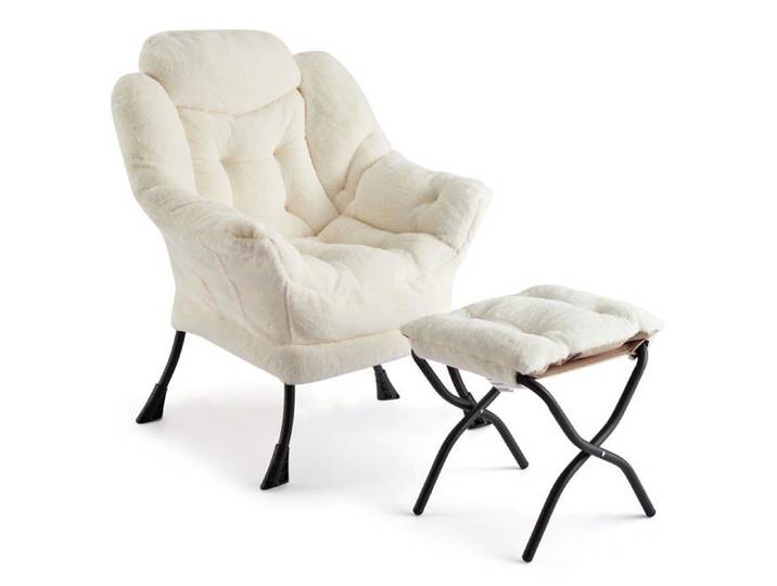 Fauteuil relax pliant repose‑pieds poche latérale rembourrage confortable beige salon bureau