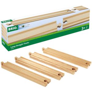 BRIO Spielzeugeisenbahn-Zubehör World 33341, 1/1 Gerade Gleise, je 21,6 cm, aus Holz, 4-teilig