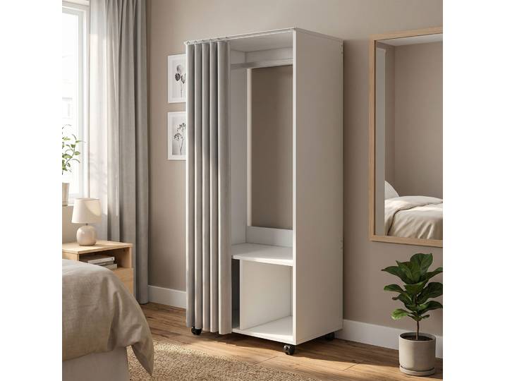 HOMCOM Armoire Mobile 60x40x128cm avec Rideau Blanc