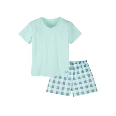Pyjama BUFFALO, Mädchen, Gr. 122/128, mint kariert, Jersey, Obermaterial: 100% Baumwolle, kariert, bequem kurz, Rundhals, abgesteppte Kante, Homewear-Sets Pyjama, kurzer Schlafanzug, unifarben und kariert, aus Baumwolle
