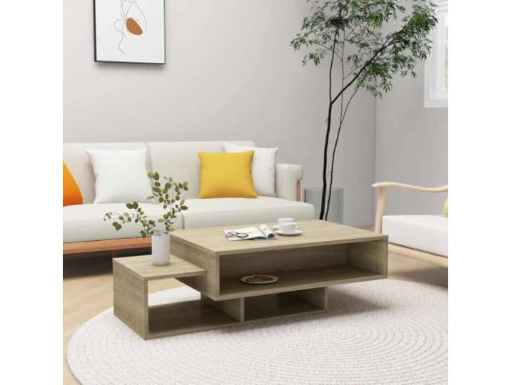 HEFZGDB Couchtisch Sonoma-Eiche 105x55x32 cm Holzwerkstoff mit 3 Fächern Stauraum, Stabiler Wohnzimmertisch für Bücher und Zeitschriften, robuste Tischplatte für Dekoartikel, einfach