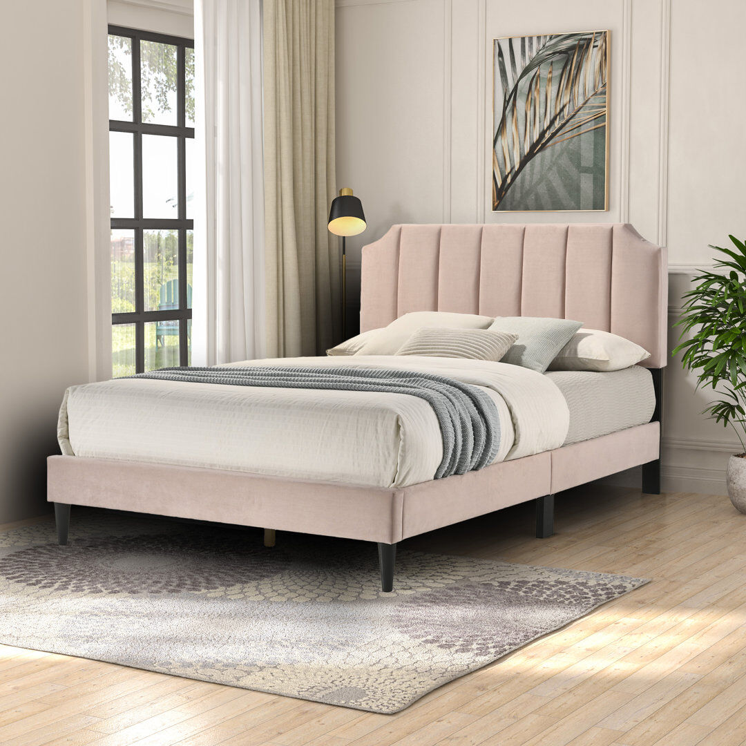 Ebern Designs Audrei Upholstered Double Bed Champagne Pink