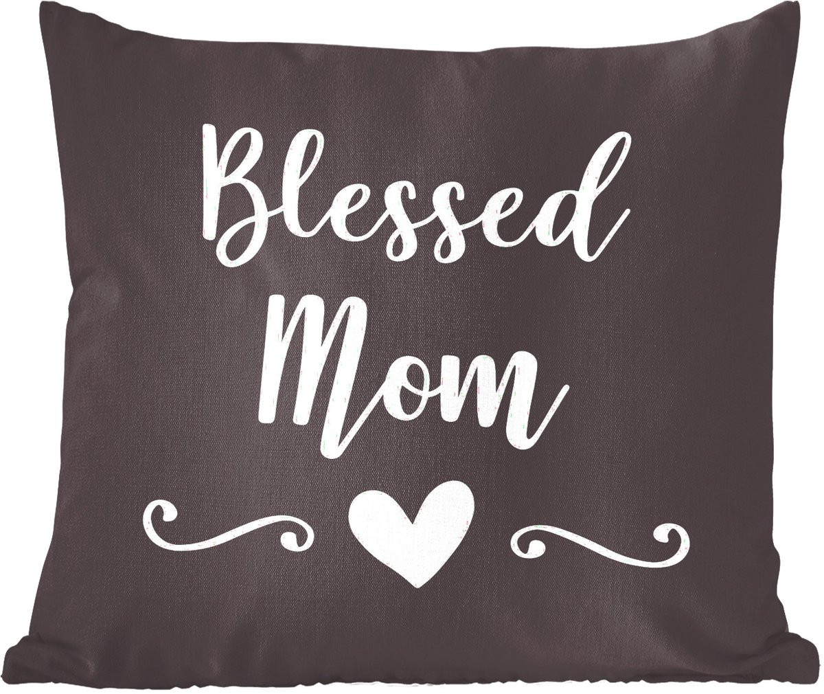 Katoenen sierkussen met Blessed Mom quote op zwarte achtergrond - 45 x 45 cm